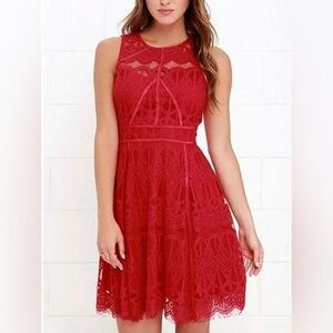 Adelyn Rae Red Sleeveless Fit and Flare Lace‎ Cocktail Dress Size Medium